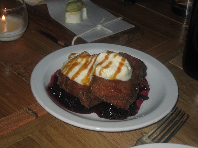 copper onion deep fried bread pudding