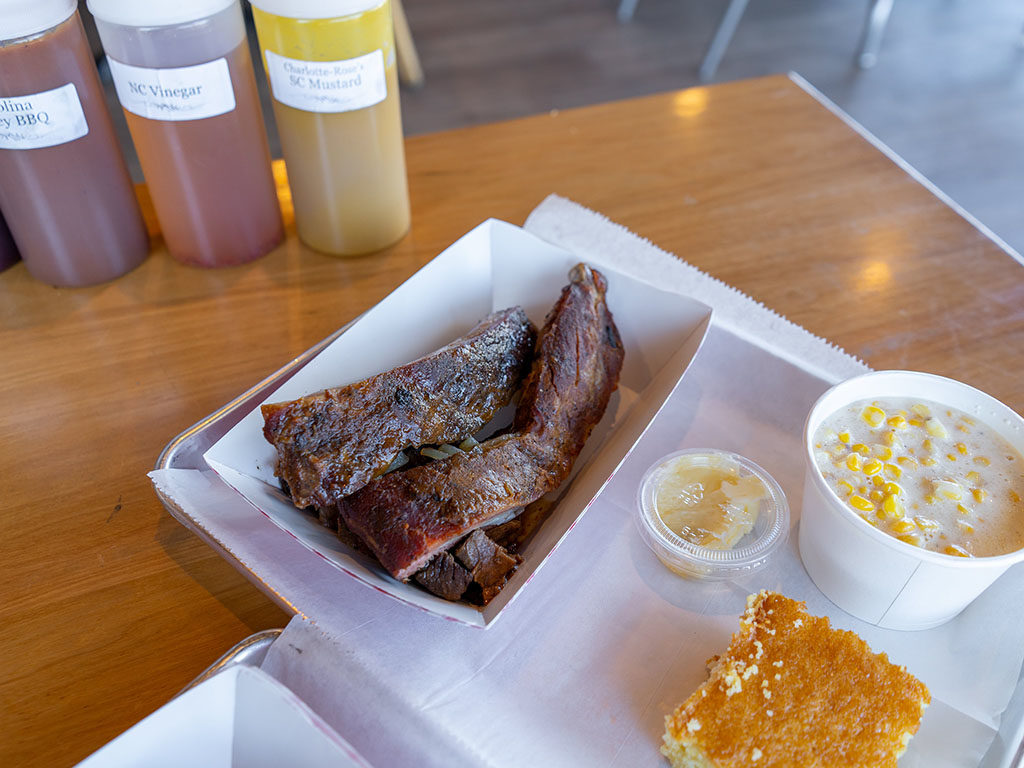 Charlotte Rose's Carolina BBQ - ribs and creamed corm