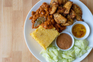 BBQ plate with home made corn bread
