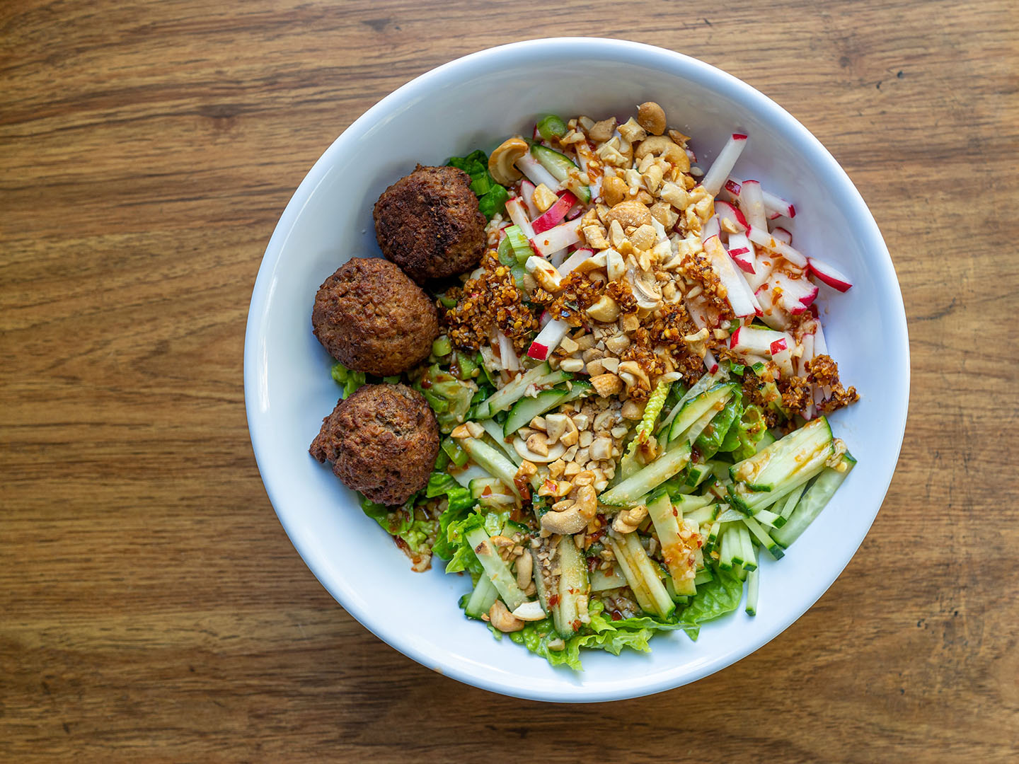 Plant-based Vietnamese salad with Impossible meatballs