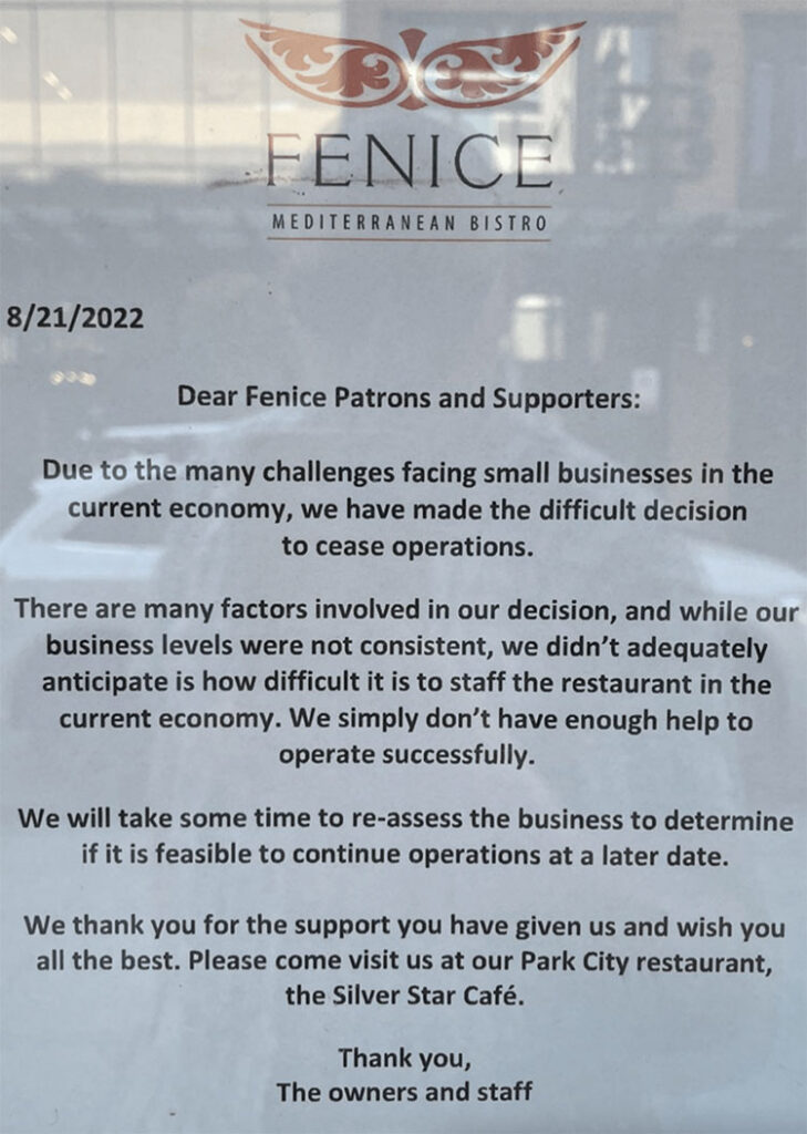 Fenice notice (SLC Eats)