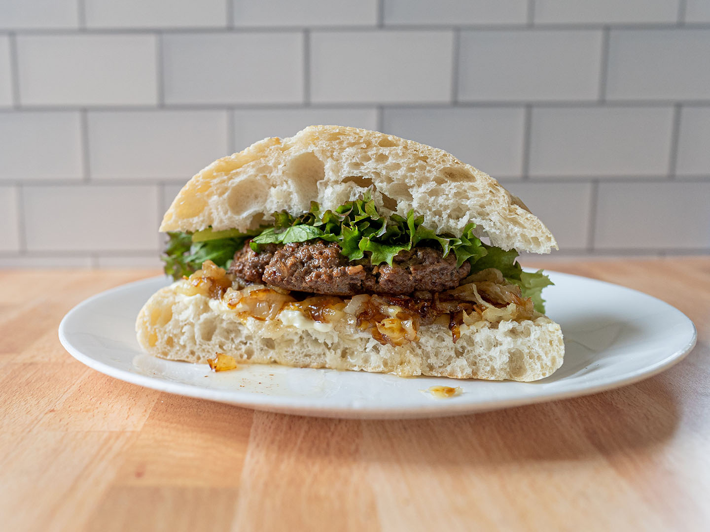 Lamb burger with Crumb Brothers ciabatta