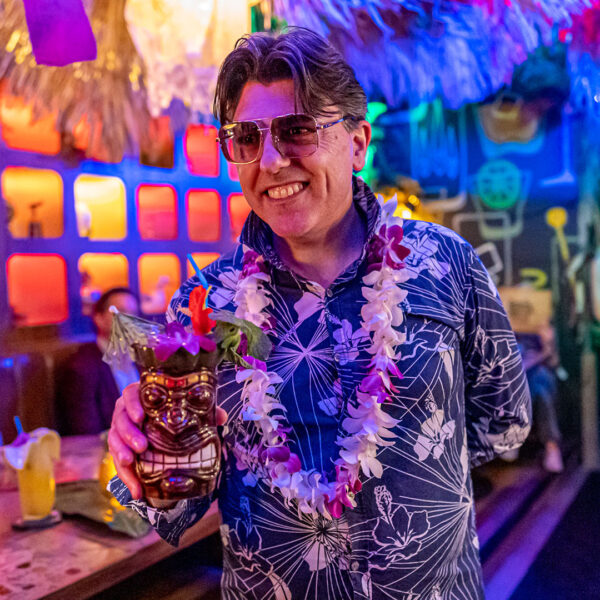 Francesco Lafranconi with HIdden Cannibal Shorty cocktail at Flanker