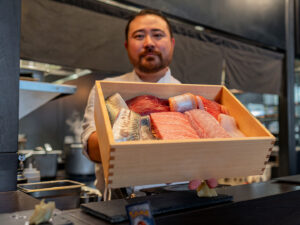 Chef Ben Steigers with fresh fish at Wisteria