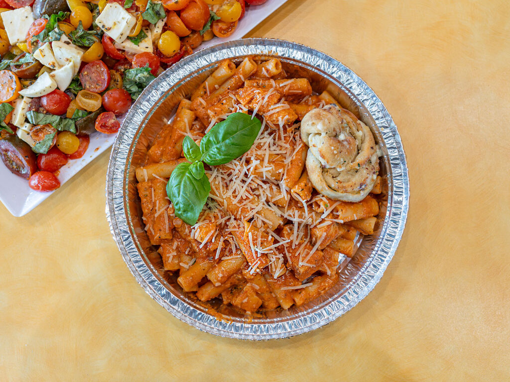 Enrico's Deli - Ziti alla Vodka alongside caprese (Gastronomic SLC)