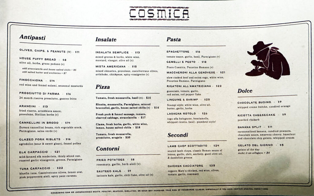 Cosmica menu - food (Gastronomic SLC)